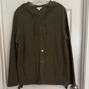 J. Jill Olive Green Hooded Button Cardigan